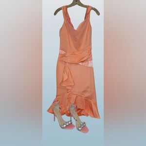 Elegant Coral Midi-Dress w/ Shoes